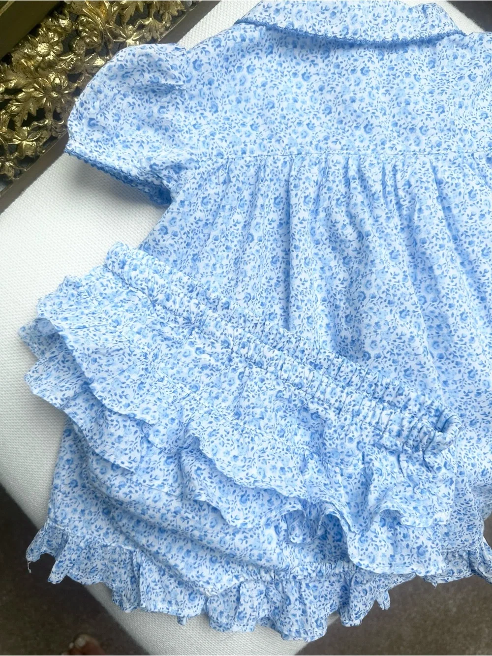 George Vintage Cottagecore Whimsy Blue Ditsy Floral Dress Set Size 6-9 Months